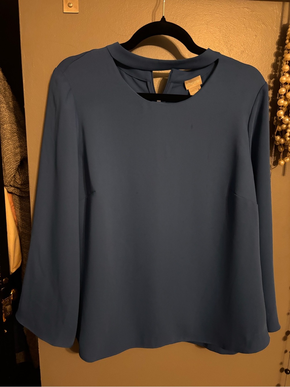 Chico's Slate Blue Long-Sleeve Keyhole Blouse